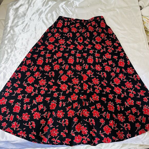 Vintage Rena Rowan Skirt SZ 8 Red Floral Maxi Fall Cottage Peasant Boho 90s Y2k - Picture 8 of 10